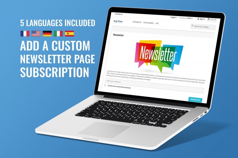 Prestashop module Page inscription Newsletter - Page Personnalisée Dédiée Séparée Seule