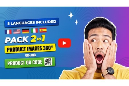 Prestashop module pack Qr Code + Image product spin 360° degree rotation zoom vue