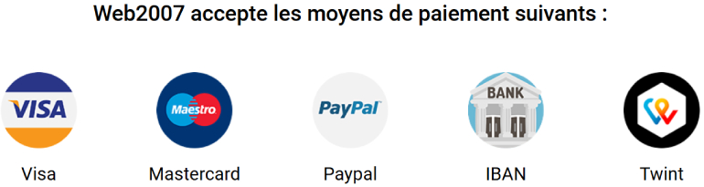 nos moyens de paiements accesptés chez web2007